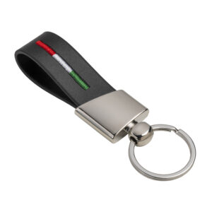 Portachiavi in PU con cucitura colore Italia con placchetta in metallo cromato